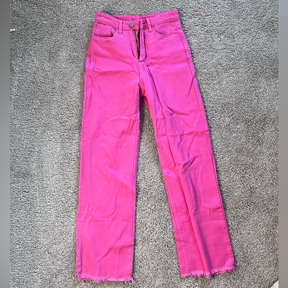 High waisted pink jeans